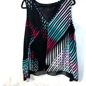 Worthington Women's 2XL Multicolor Striped Sleeveless Chiffon Blouse